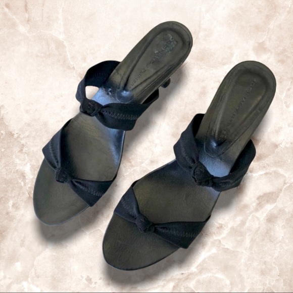 VTG Donald J. Pliner Black Double Nylon Stretch Knot Strap Kitten Heel Sandal - Picture 10 of 16